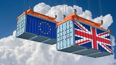 Two distribution containers being lifter